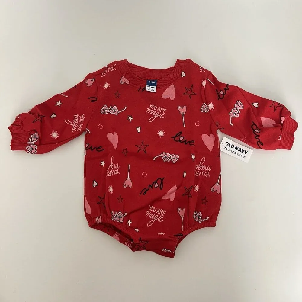 Old Navy Sweet Baby Girl Valentine Long Sleeve Sweater Romper Bodysuit 6-12 m